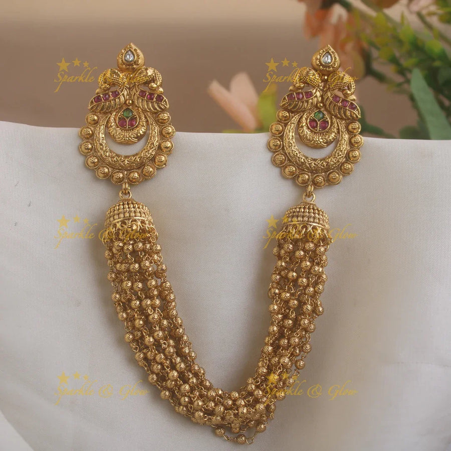 Beautiful Dual Tone Peacock Floral design multi layered gold Hairpin-Ruby-gold - Sparkle and Glow