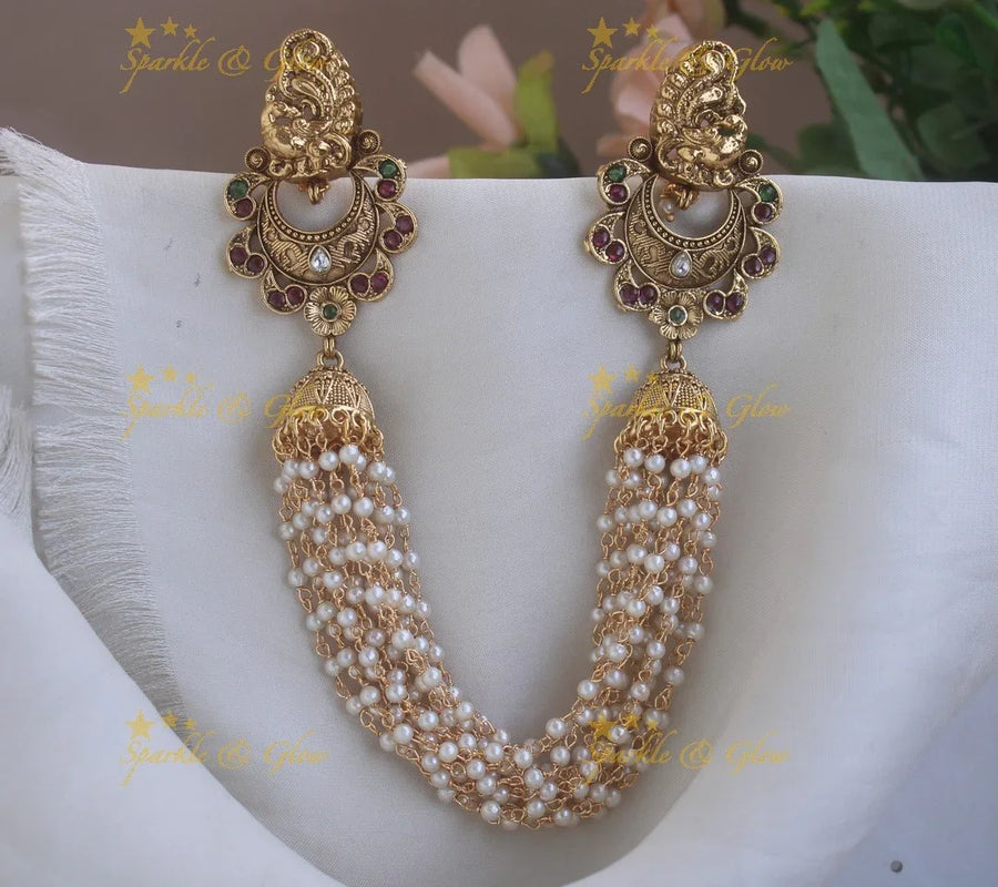 Sparkling Dancing peacock leaf design multi layered pearl hairpin-Multi-pearl - Sparkle and Glow