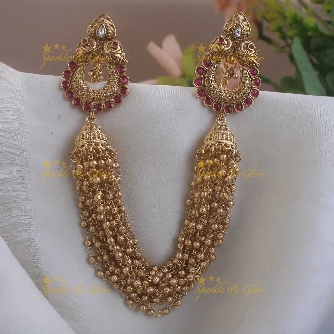 Elegant Dual tone peacock leaf carved multi layered gold hairpin-Multi-gold - Sparkle and Glow