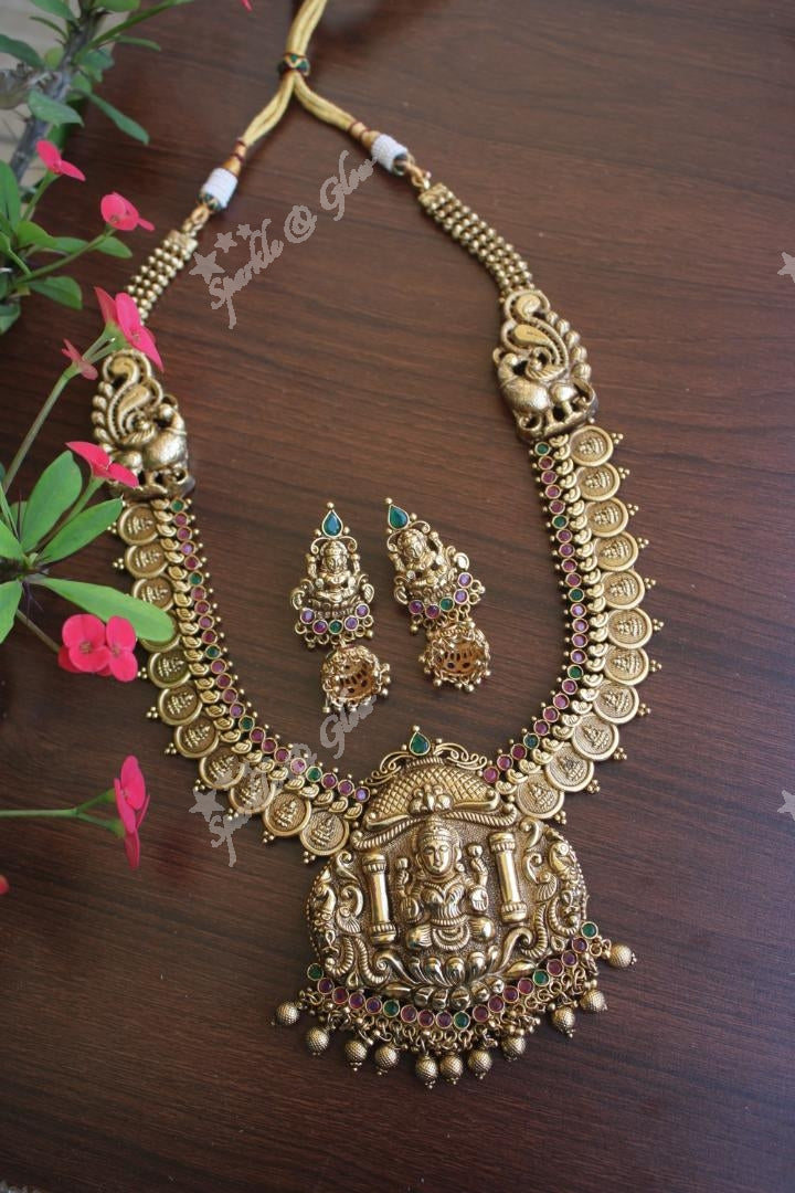 Gold alike antique polished nagas coin haram crafted with kemp stones
