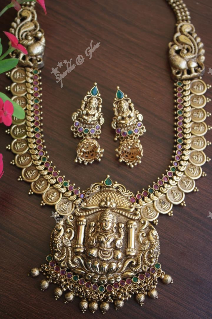 Gold alike antique polished nagas coin haram crafted with kemp stones