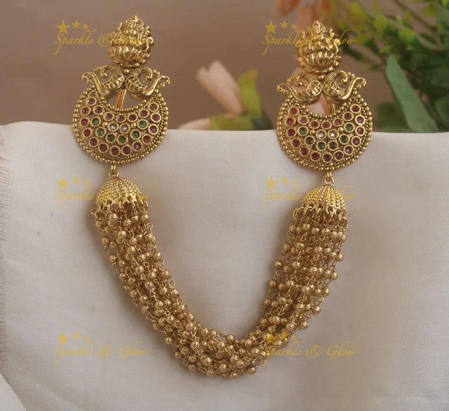 Idol Lakshmi Peacock Moon shape design multi layered gold hairpin-Ruby-gold - Sparkle and Glow