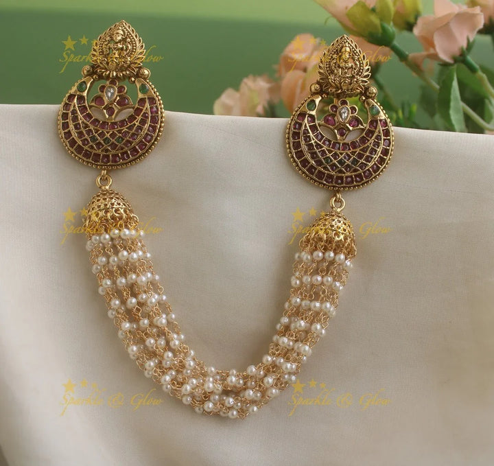 Exclusive Lakshmi Floral half moon design multi layered Pearl Hairpin-Multi-pearl - Sparkle and Glow