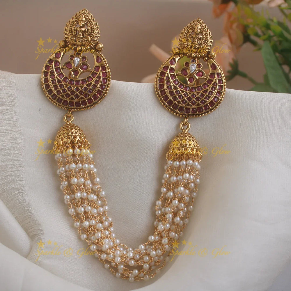 Exclusive Lakshmi Floral half moon design multi layered Pearl Hairpin-Multi-pearl - Sparkle and Glow