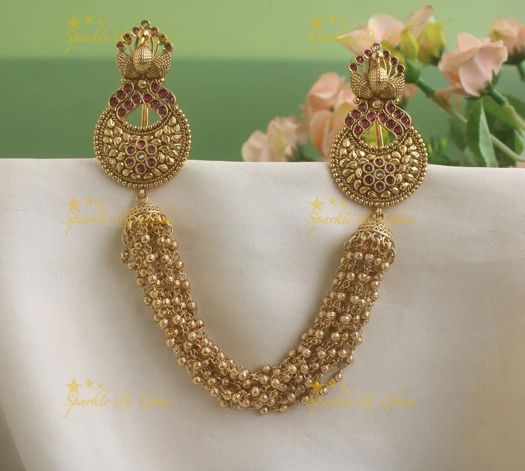 Stunning Dancing Peacock Floral Multi layered gold hairpin-Ruby-gold - Sparkle and Glow