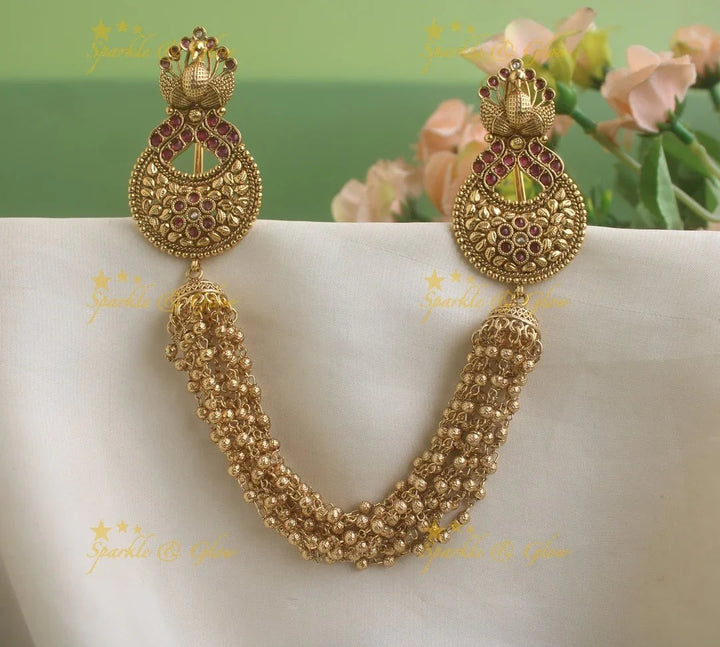 Stunning Dancing Peacock Floral Multi layered gold hairpin-Ruby-gold - Sparkle and Glow