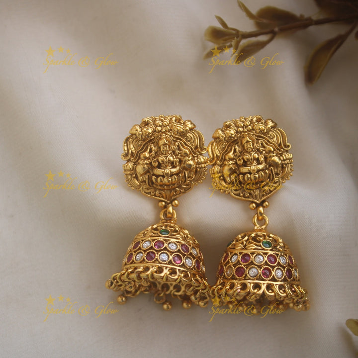 Grand Lakshmi Elephant Floral carved pendant haram with Pearl and mint green beads chain