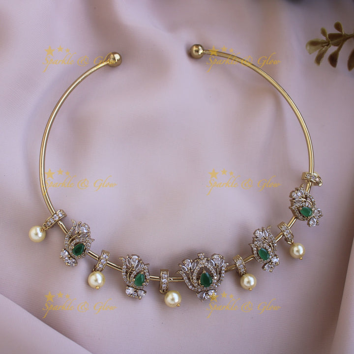 Stunning Lotus design victorian AD Hasli choker with ruby stones and pearl drops - pink
