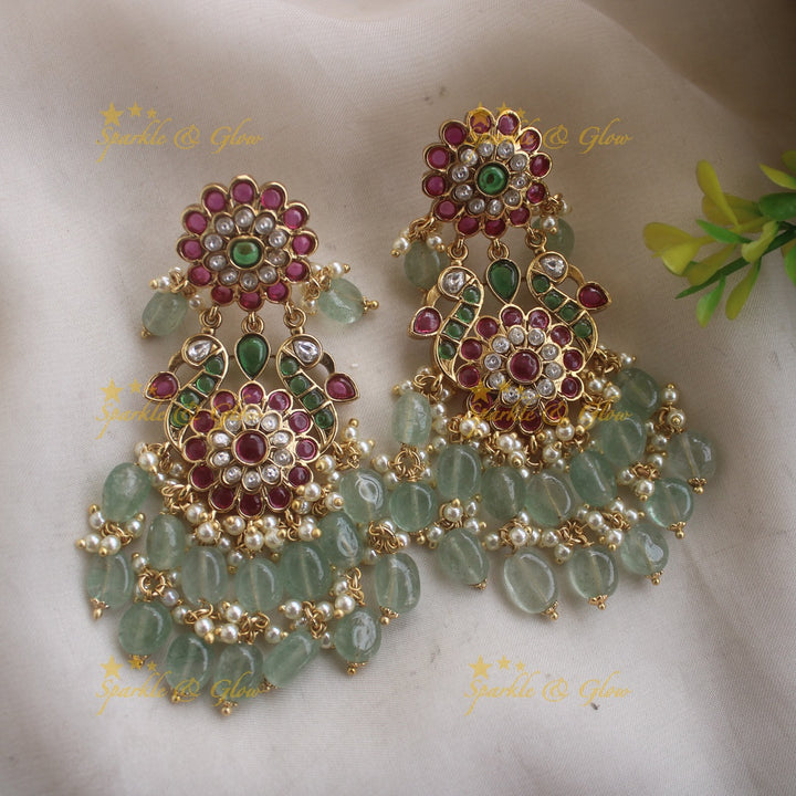 Grand Peacock Floral Jadau Rani Haram with Mintgreen beads