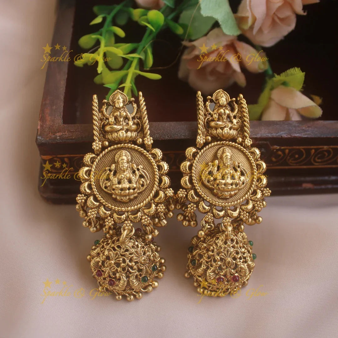 Elegant Idol Lakshmi Coin carved Kemp Peacock Haram - Sparkle and Glow