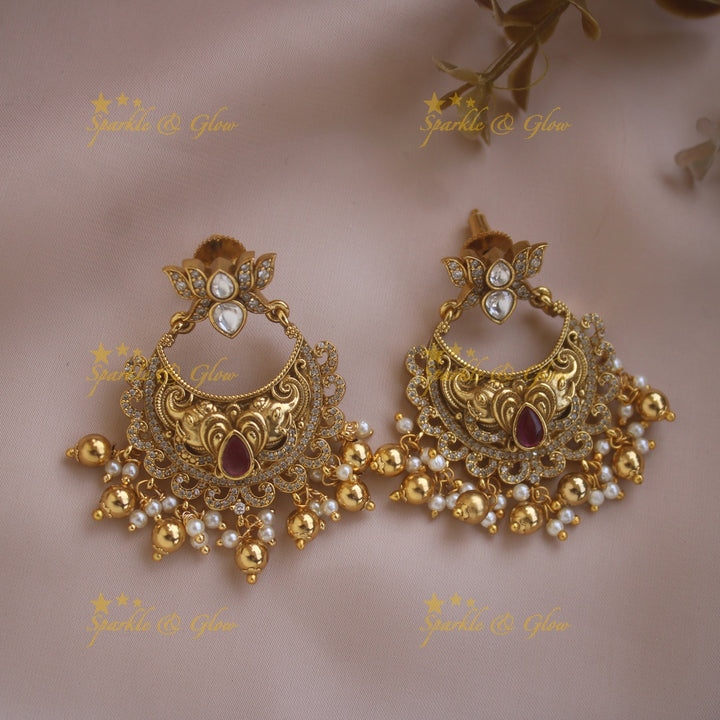 Intricately carved Idol Lakshmi Elephant Peacock Short necklace with Chandbali Earrings