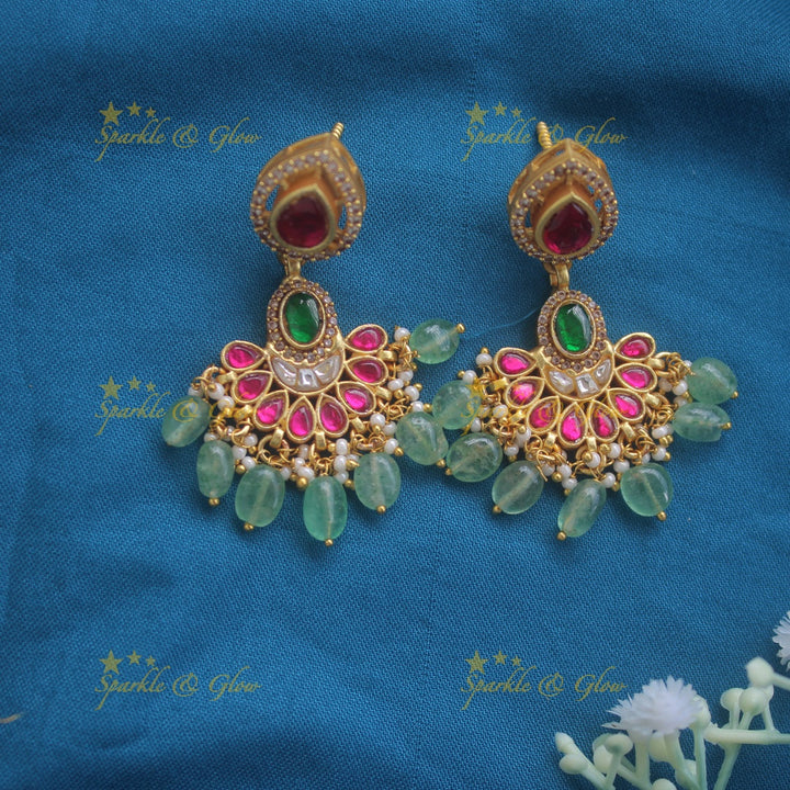 Gorgeous Radha Krishna carved pendant jadau short necklace with pearls and mint green beads