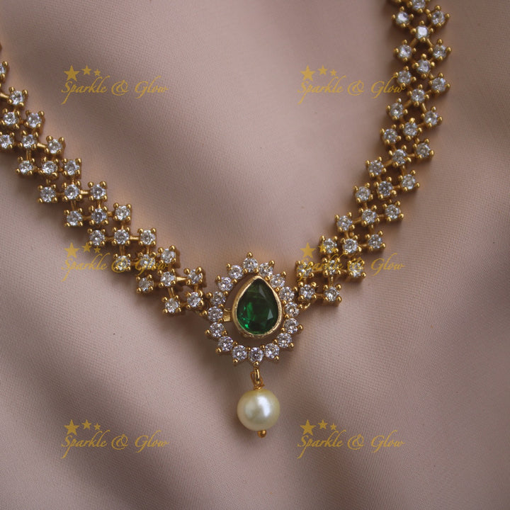 Elegant Leaf design AD short necklace with multi colour interchangeable stones with pearl drop
