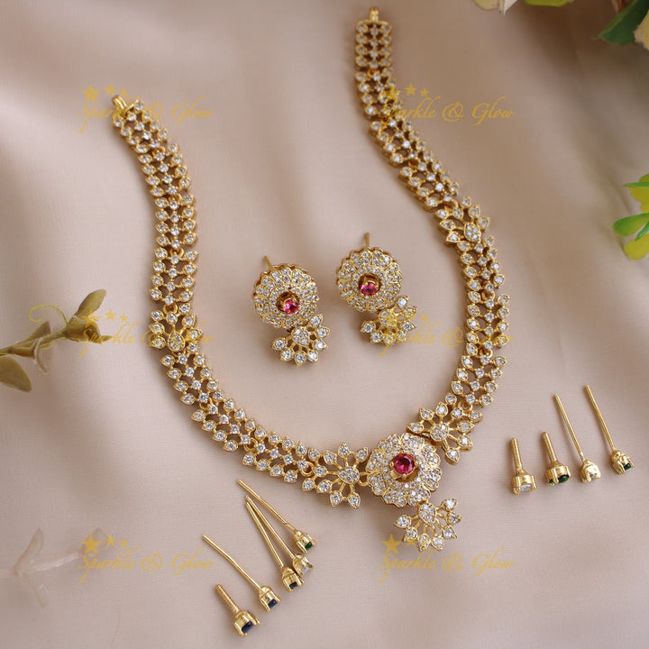 Stunning Floral and leaflet design AD short necklace with multi colour interchangeable stones