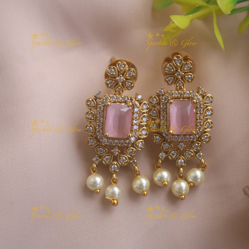 Statement Peacock floral design AD short necklace with pearl drops and baby pink stones - Sparkle and Glow - Babypink - Back Thread