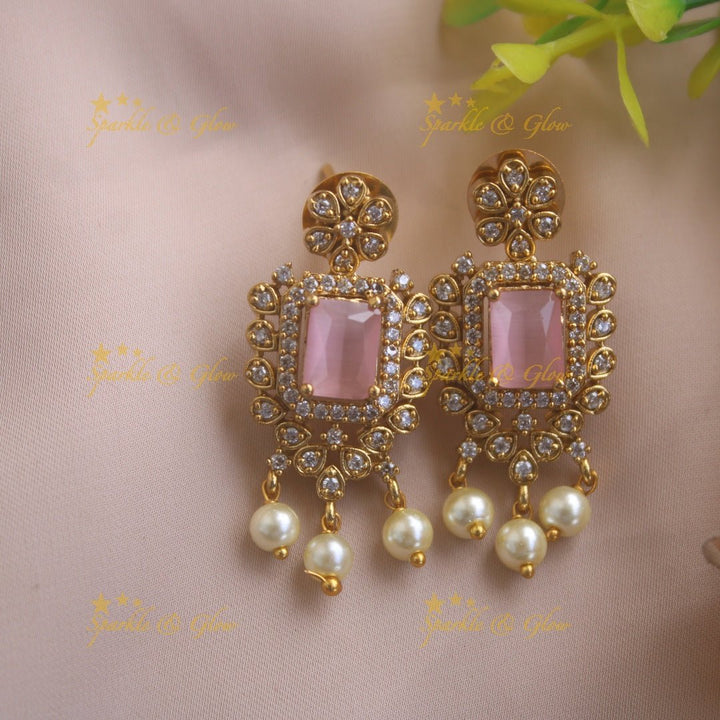 Statement Peacock floral design AD short necklace with pearl drops and baby pink stones - Sparkle and Glow - Babypink - Back Thread