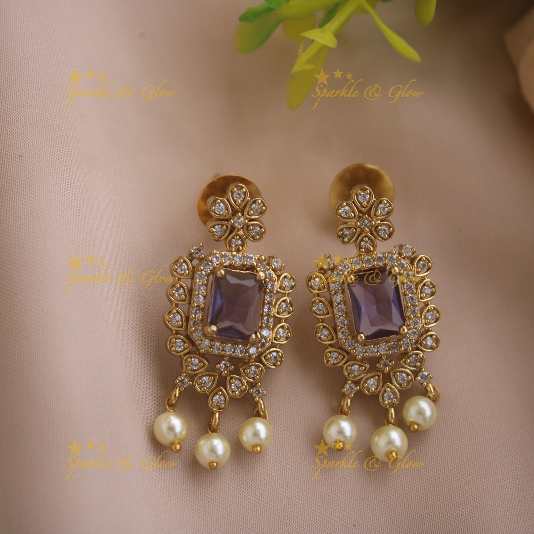 Statement Peacock floral design AD short necklace with pearl drops and baby pink stones - Sparkle and Glow - Purple - Back Thread