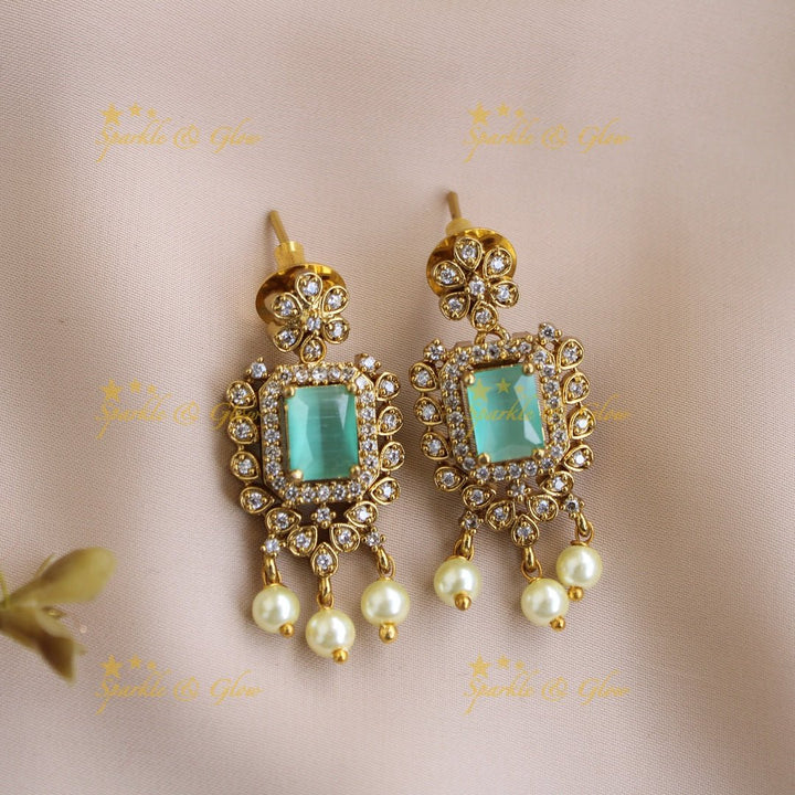 Statement Peacock floral design AD short necklace with pearl drops and baby pink stones - Sparkle and Glow - Mintgreen - Back Thread
