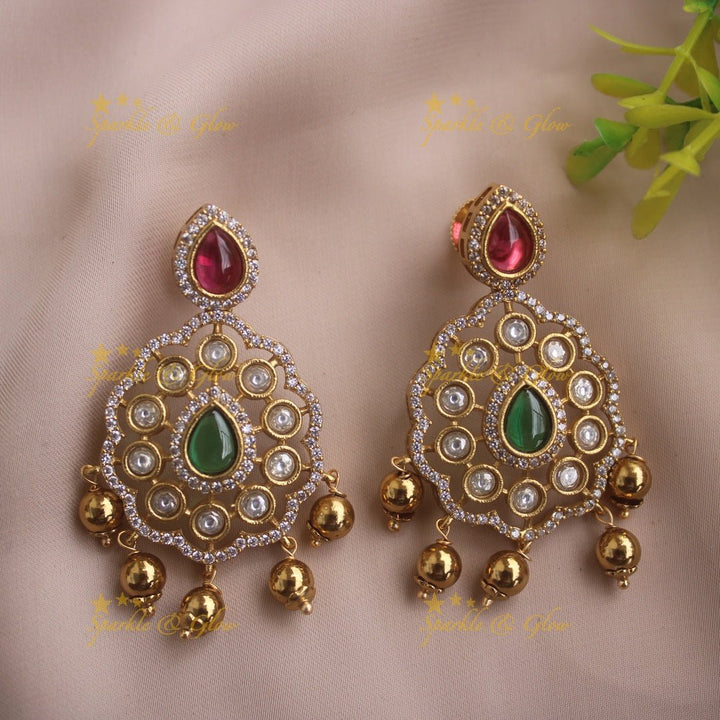 Beautiful Floral design AD short necklace with ruby emerald and gold beads - Sparkle and Glow - Redgreen - Back Thread