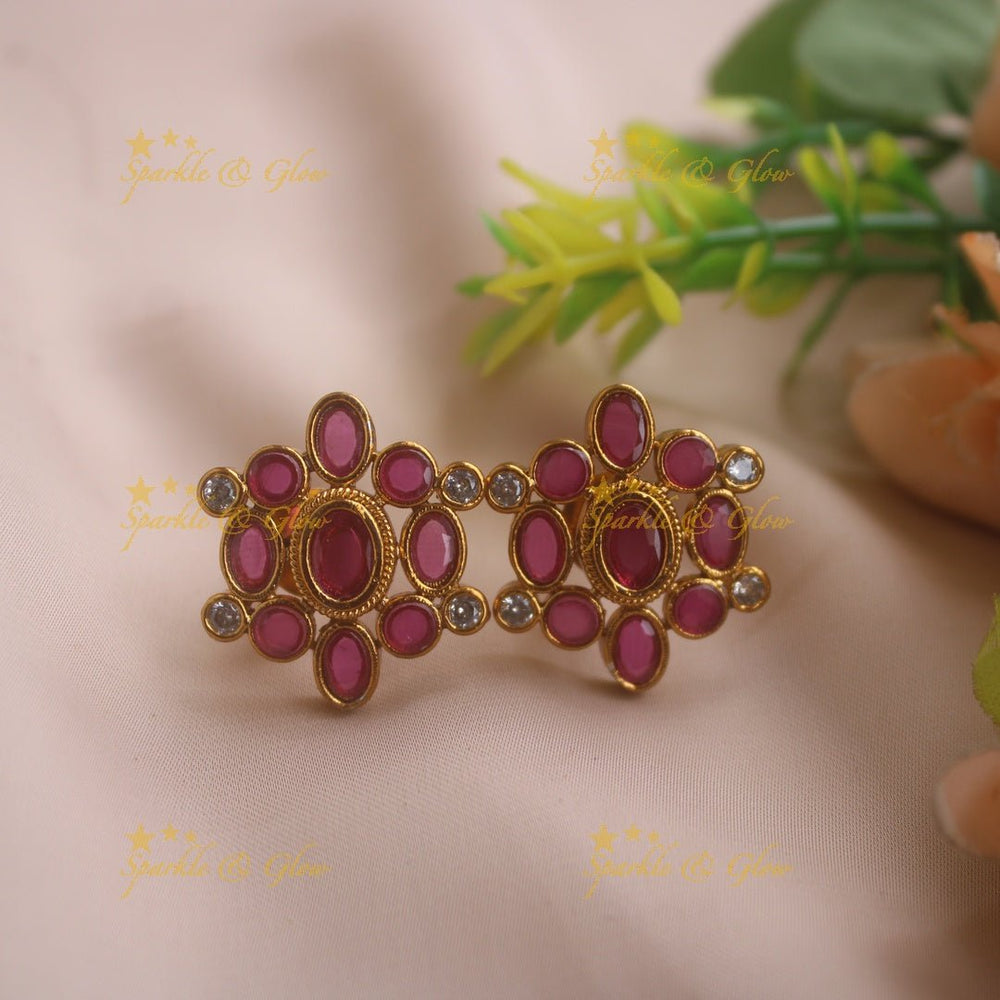 Stunning Floral mango design AD short necklace with ruby stones and pearls - pink - Sparkle and Glow - Pink - Back Thread