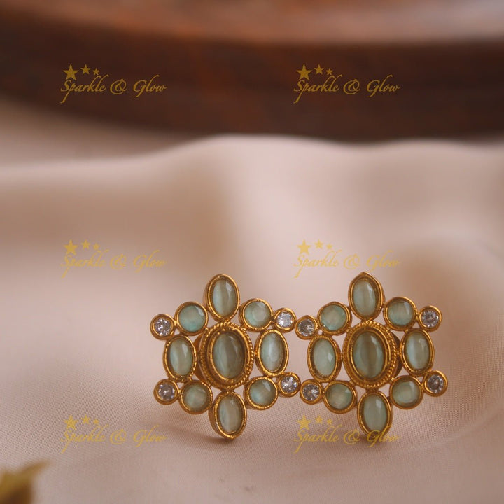 Stunning Floral mango design AD short necklace with ruby stones and pearls - pink - Sparkle and Glow - Mintgreen - Back Thread