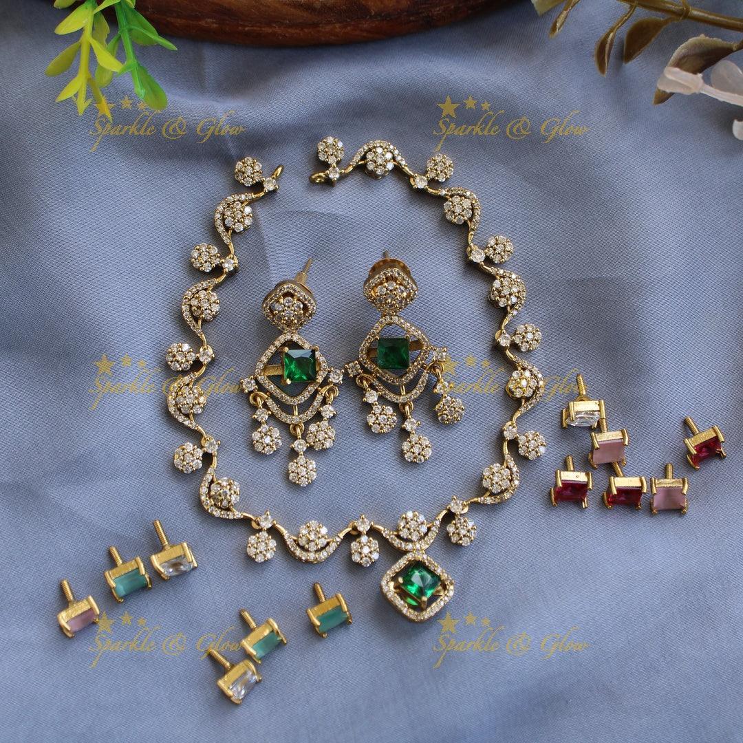 AD Short Necklace with Multicolor Stones - Floral