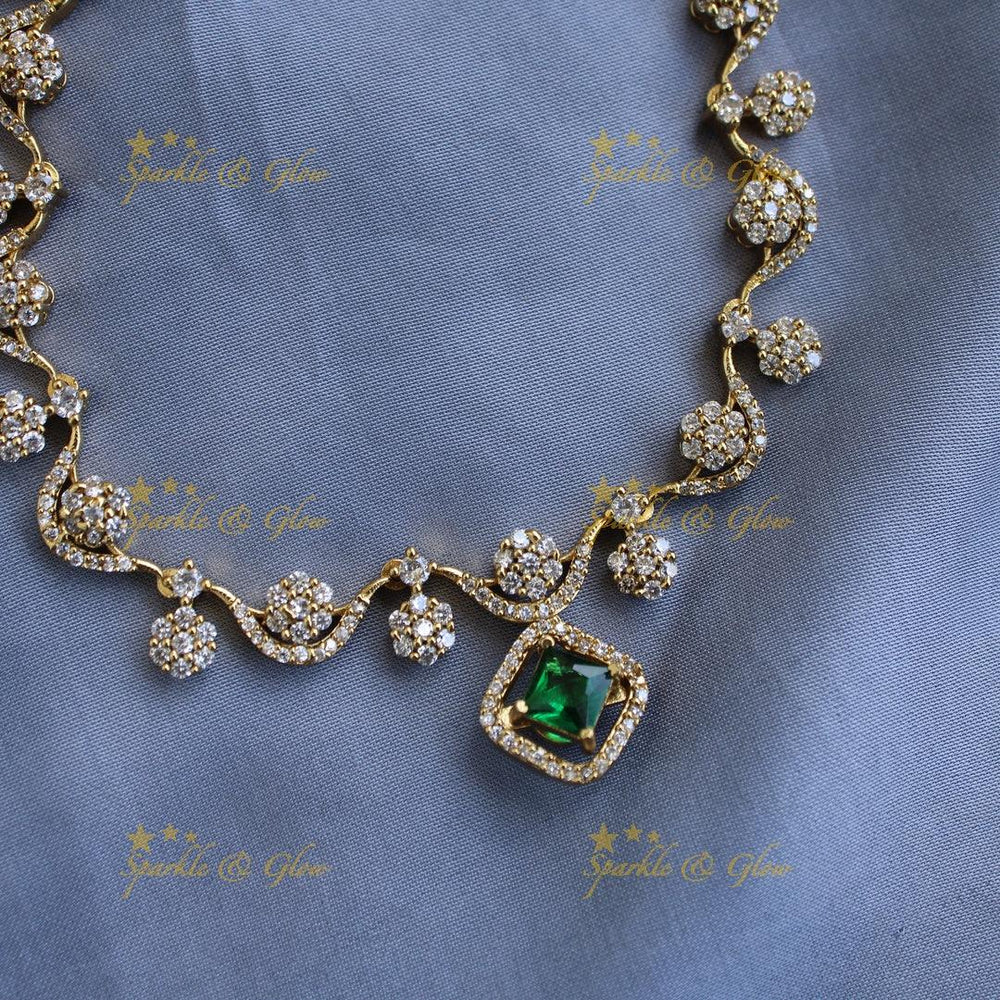Gorgeous Floral design AD short necklace with multi colour interchangeable stones - Sparkle and Glow