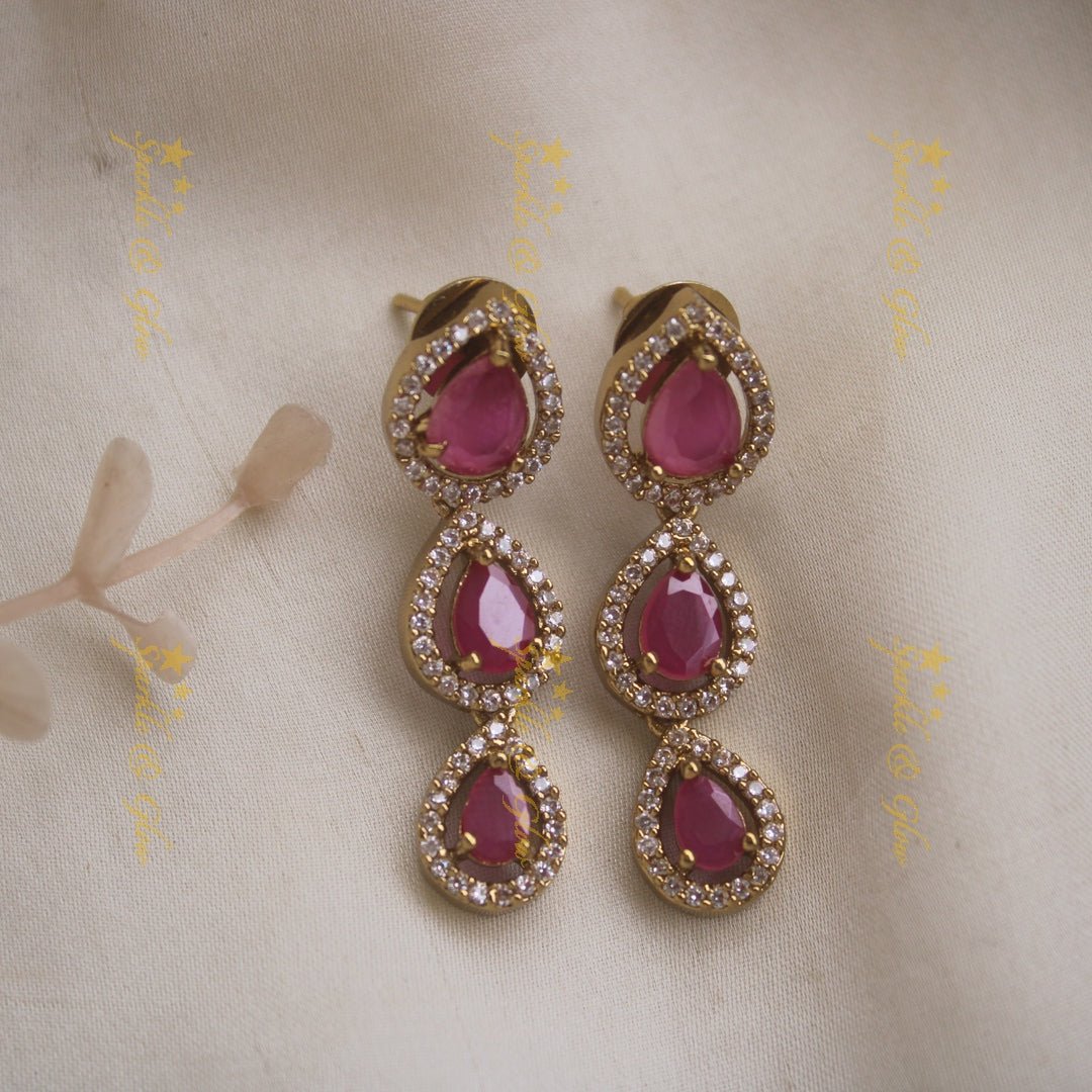 Elegant Water drop design AD short necklace with pink stones - Sparkle and Glow - Pink - Back Thread