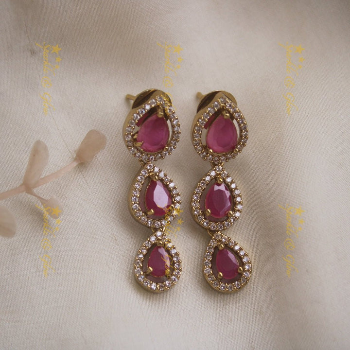 Elegant Water drop design AD short necklace with pink stones - Sparkle and Glow - Pink - Back Thread