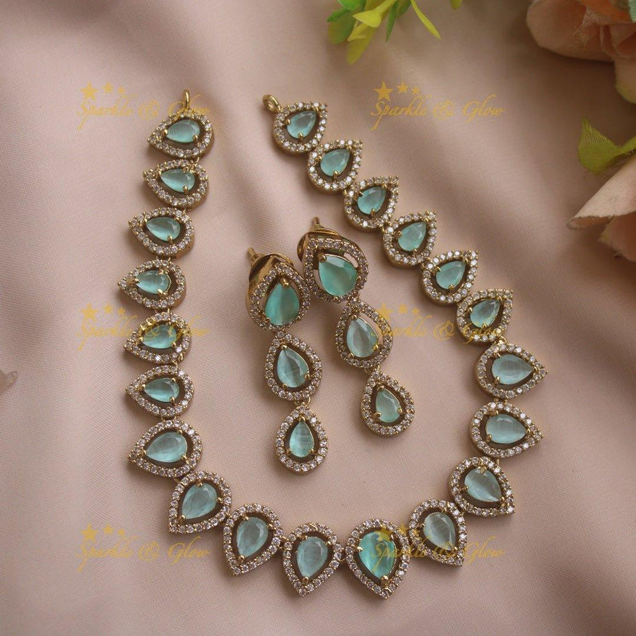 Elegant Water drop design AD short necklace with pink stones - Sparkle and Glow