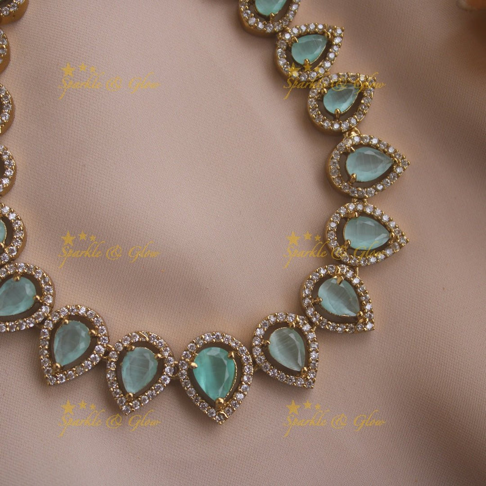 Elegant Water drop design AD short necklace with pink stones - Sparkle and Glow - Pink - Back Thread