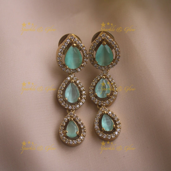 Elegant Water drop design AD short necklace with pink stones - Sparkle and Glow - Mintgreen - Back Thread