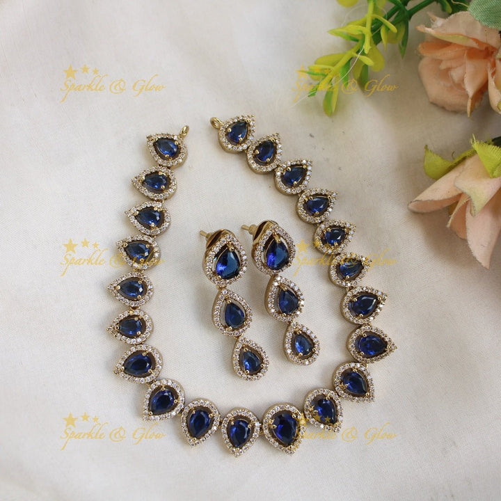 Elegant Water drop design AD short necklace with pink stones - Sparkle and Glow - White - Back Thread