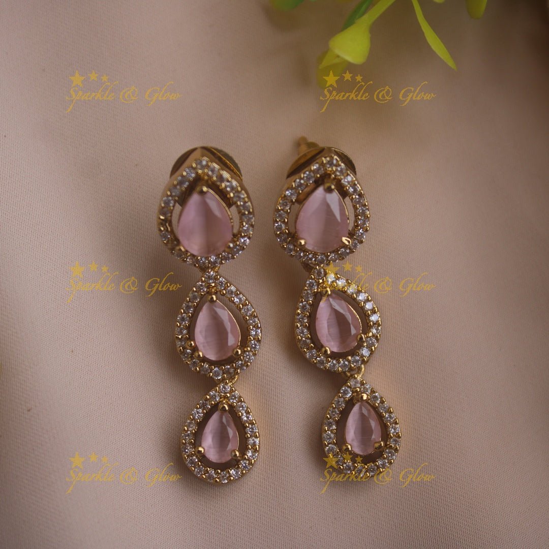 Elegant Water drop design AD short necklace with pink stones - Sparkle and Glow - Green - Back Thread