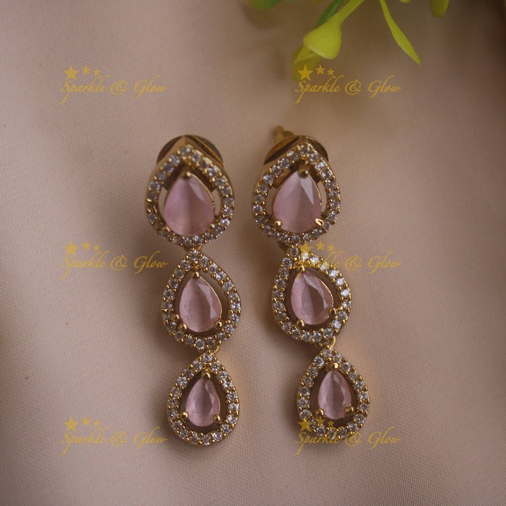 Elegant Water drop design AD short necklace with pink stones - Sparkle and Glow - Green - Back Thread