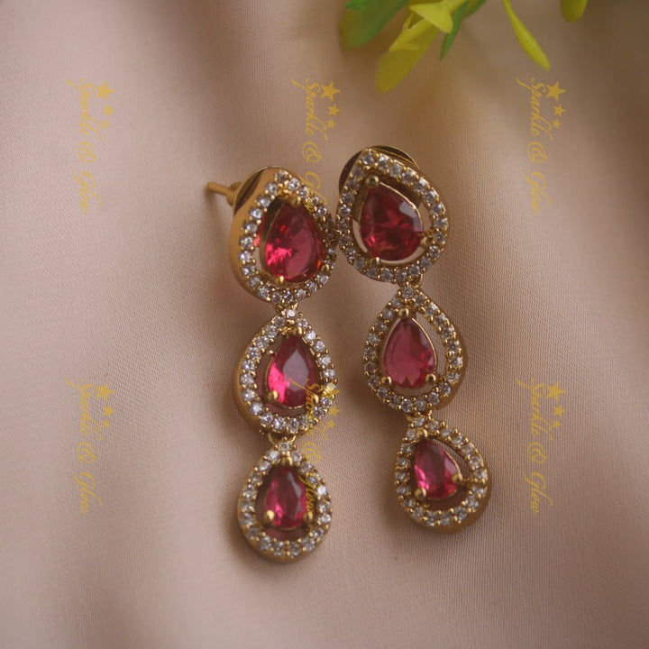 Elegant Water drop design AD short necklace with pink stones - Sparkle and Glow - Magenta - Back Thread