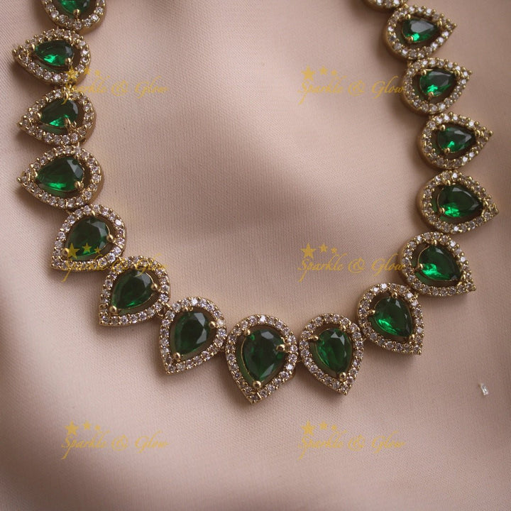 Elegant Water drop design AD short necklace with pink stones - Sparkle and Glow - Magenta - Back Thread