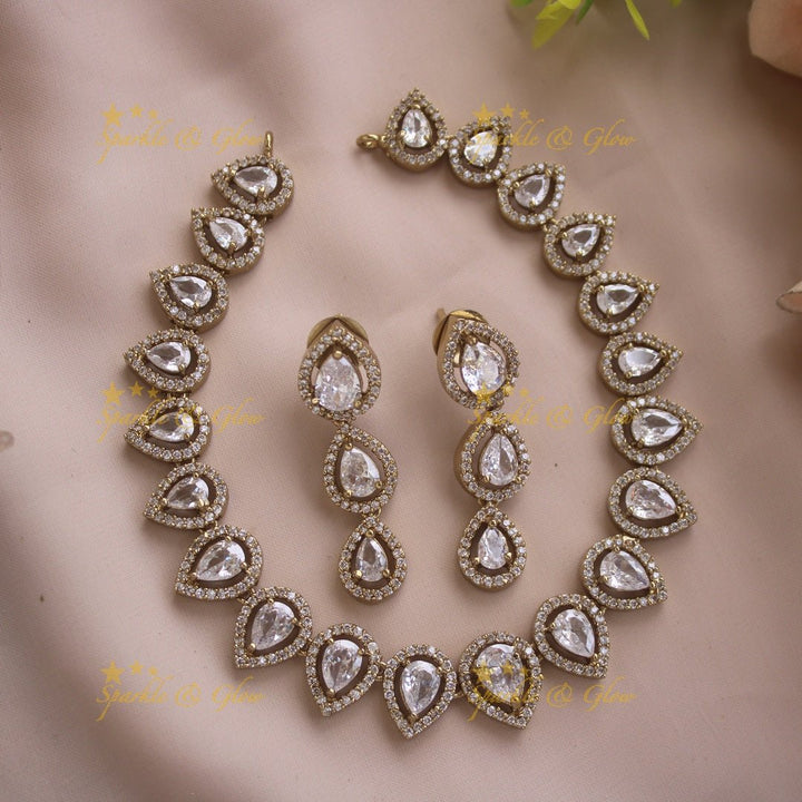 Elegant Water drop design AD short necklace with pink stones - Sparkle and Glow - Pink - Back Thread