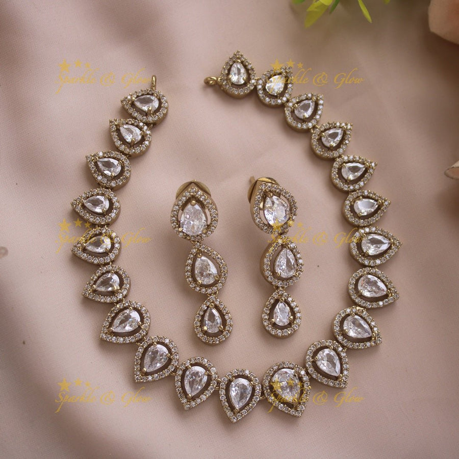 Elegant Water drop design AD short necklace with pink stones - Sparkle and Glow - Pink - Back Thread