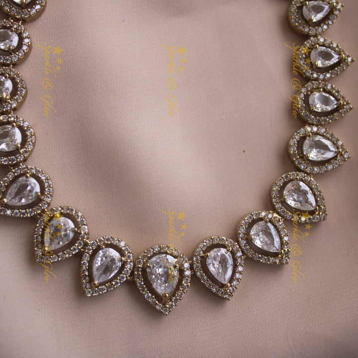 Elegant Water drop design AD short necklace with pink stones - Sparkle and Glow - White - Back Thread