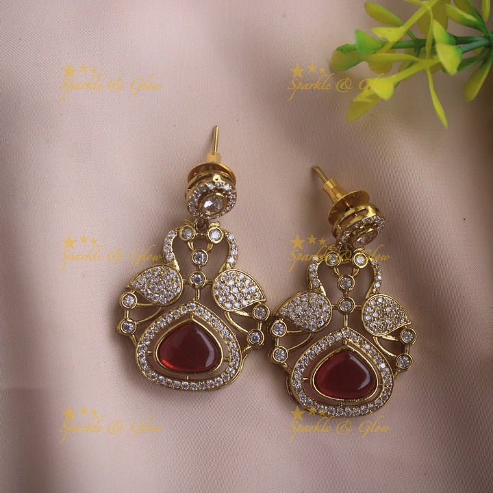 Beautiful Peacock and oval design AD short necklace with ruby stones - red - Sparkle and Glow - Red - Back Thread