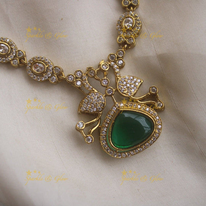 Beautiful Peacock and oval design AD short necklace with ruby stones - red - Sparkle and Glow - Babypink - Back Thread