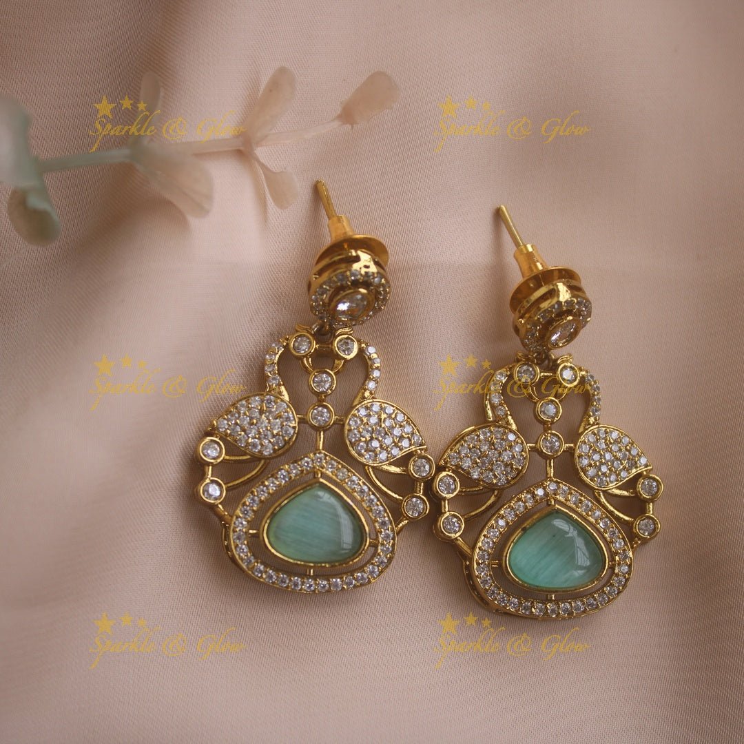 Beautiful Peacock and oval design AD short necklace with ruby stones - red - Sparkle and Glow - Mintgreen - Back Thread