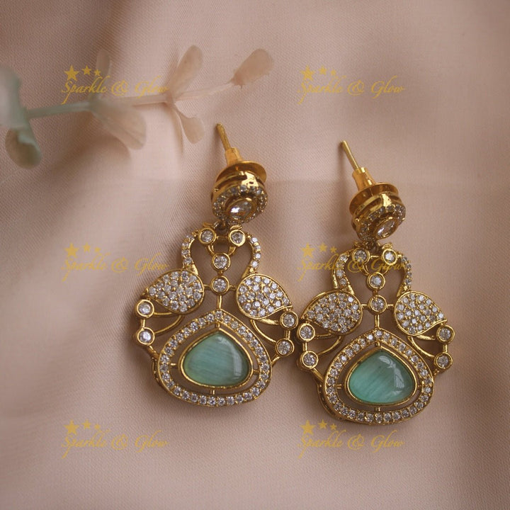 Beautiful Peacock and oval design AD short necklace with ruby stones - red - Sparkle and Glow - Mintgreen - Back Thread