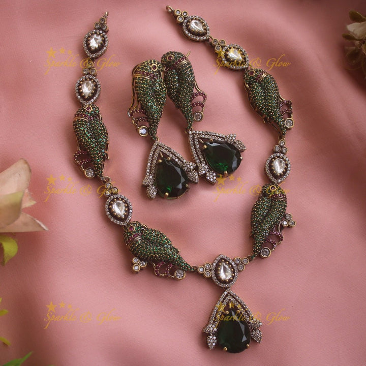 Exclusive Parrot design victorian AD short necklace with stone drop - red - Sparkle and Glow - Seablue - Back Thread