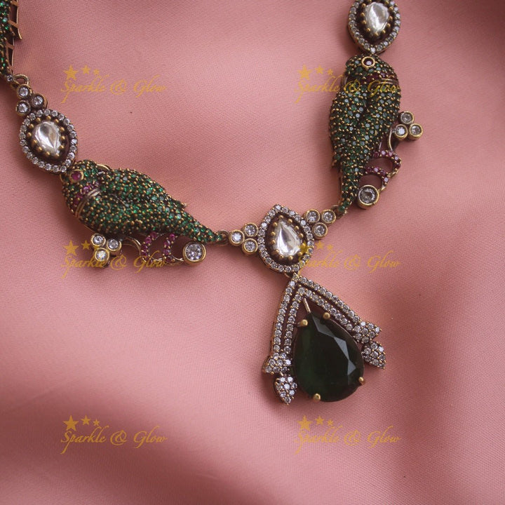 Exclusive Parrot design victorian AD short necklace with stone drop - red - Sparkle and Glow - Seablue - Back Thread