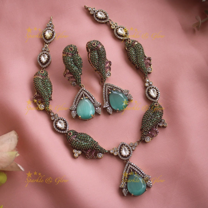 Exclusive Parrot design victorian AD short necklace with stone drop - red - Sparkle and Glow - Seablue - Back Thread