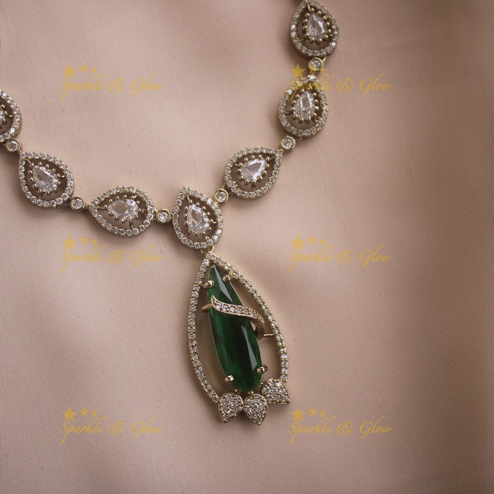 Stunning water drop design victorian AD short necklace with stone drop - green - Sparkle and Glow - Mintgreen - Back Thread