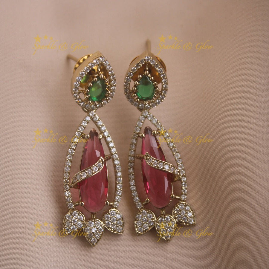 Stunning water drop design victorian AD short necklace with stone drop - green - Sparkle and Glow - Redgreen - Back Thread