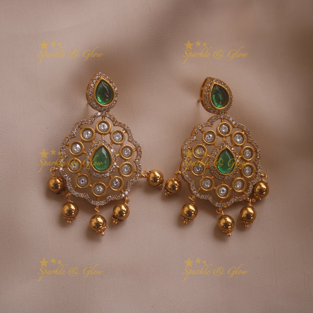 Beautiful Floral design AD short necklace with ruby emerald and gold beads - Sparkle and Glow - Redgreen - Back Thread